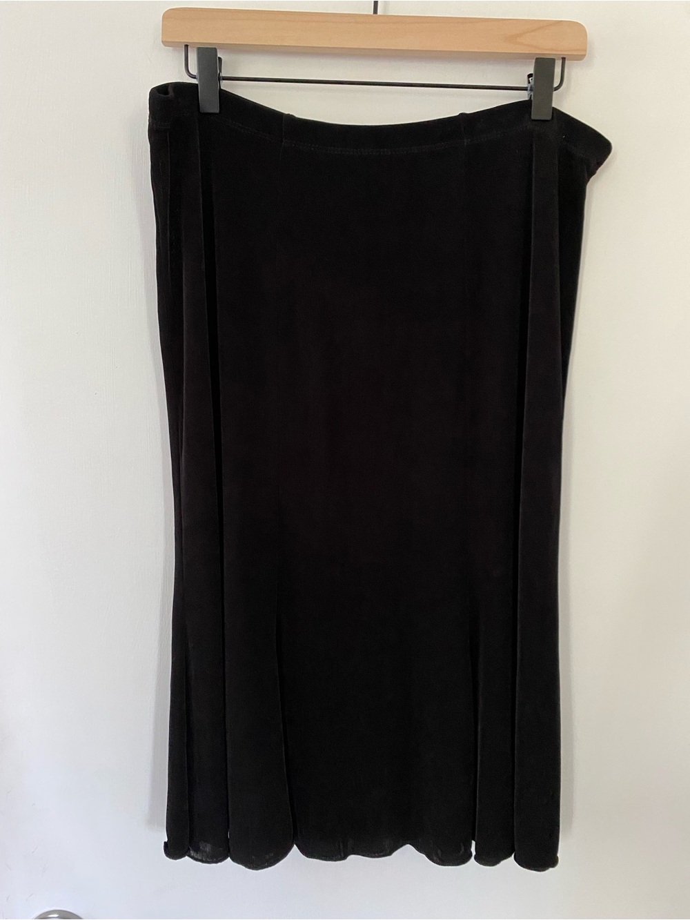 Vintage 90s Black Midi Skirt Acetate Princess Seams Slinky Mirasol Medium